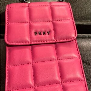 Crossbody DKNY Pink Quilted Crossbody Bag. NWT FLAP PHONE CASE. Chain/ Adj Strap